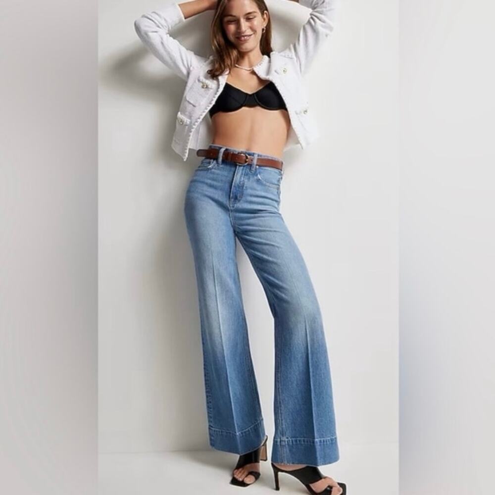J.Crew Chambray Blue Denim Wide Leg Trouser Jean Women’s 32P BR136